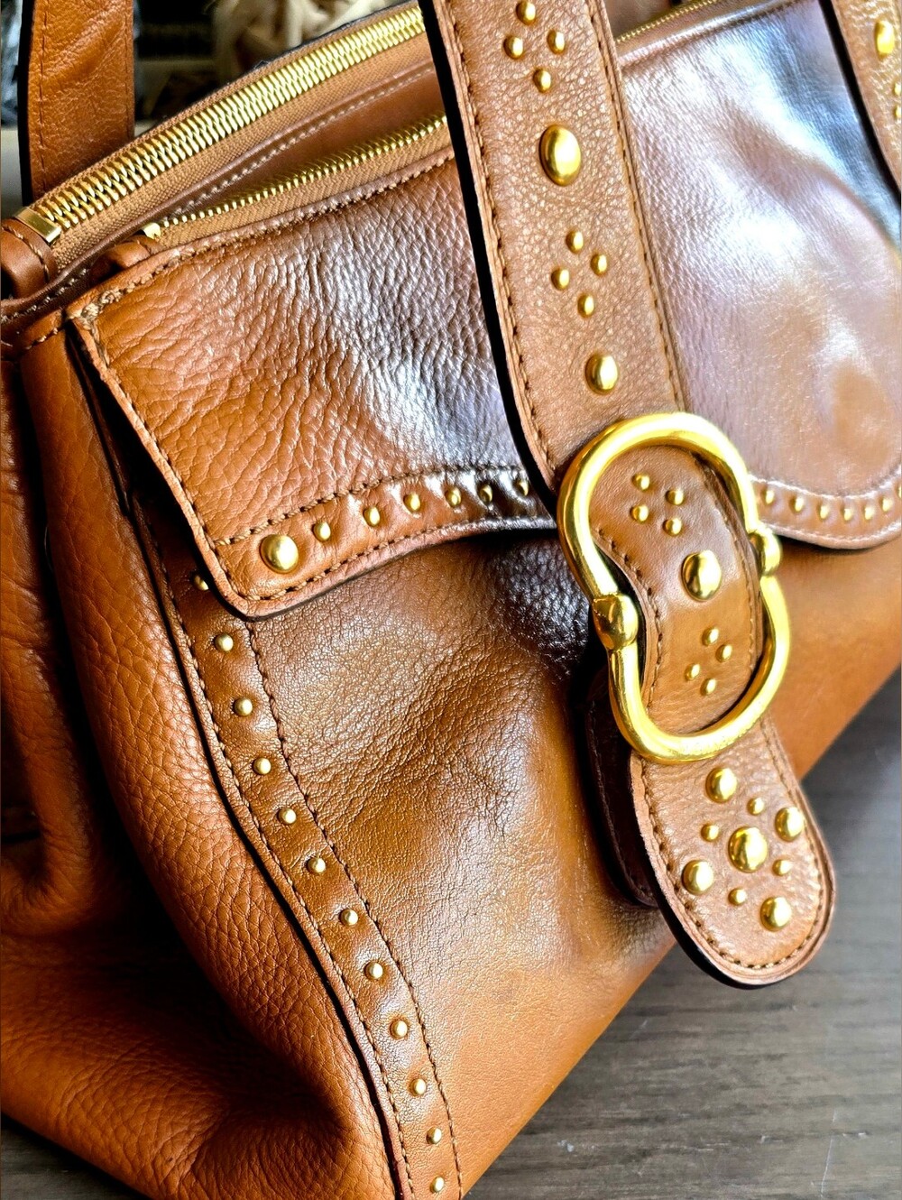 Michael Kors Y2K Vintage Tan Leather Studded Satchel Bag Rare - Picture 8 of 16